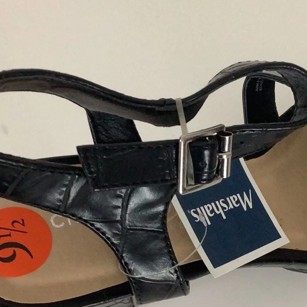 Chinese Laundry Black Platform Ankle Strap Sandals 4” Heel Patchwork Design. New